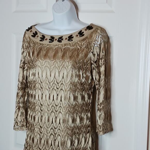 Hale Bob Gold Woven Knit Boatneck Dress NWOT - Picture 8 of 16